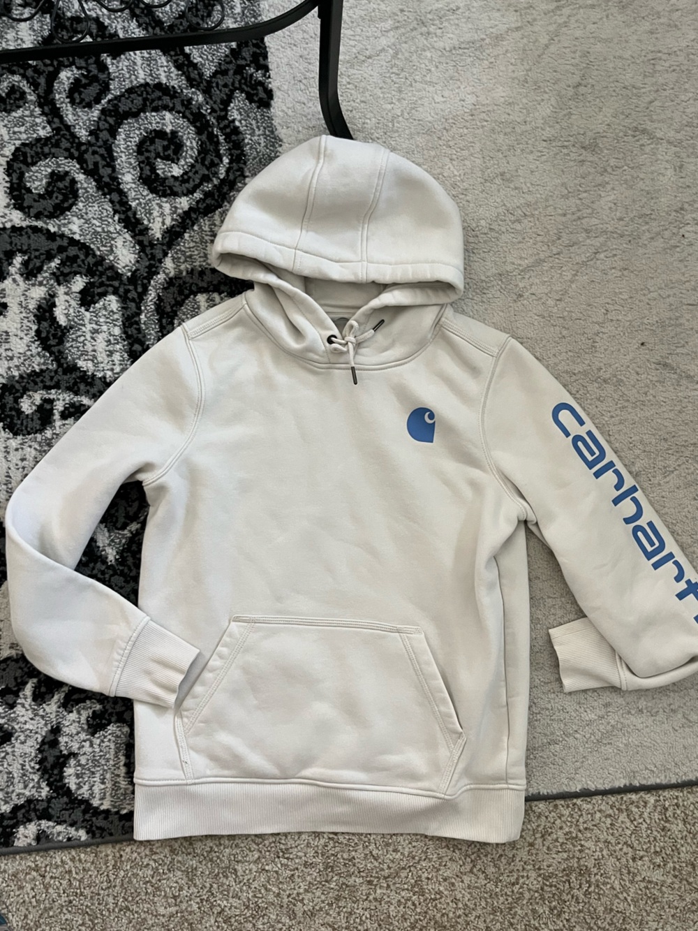 Carhartt Hoodie Bone w/ Blue Symbols NWOT Women’s Size Medium